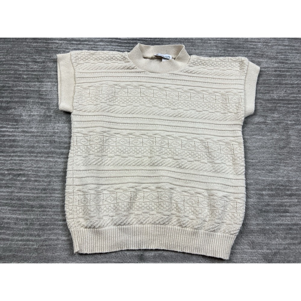 Vintage Nan Dorsey Sweater Womens  Small Biege Short Sleeve‎ Made in USA Cotton